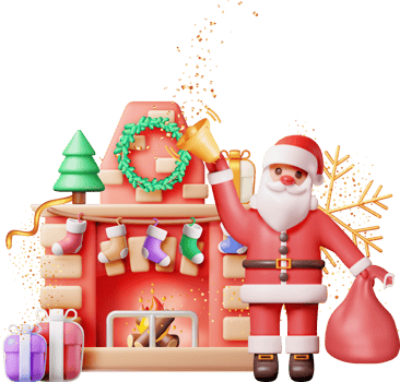 3D Red Brick New Year Fireplace and Santa Claus. png