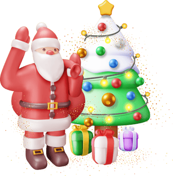 3D Santa Claus with Gift Bag and Christmas Tree png
