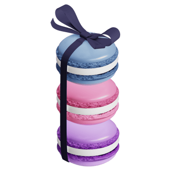 A stack of macaroons with a purple ribbon tied around the top png