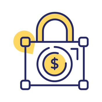 Dollar coin inside padlock showing concept icon of secure payment, financial protection vector