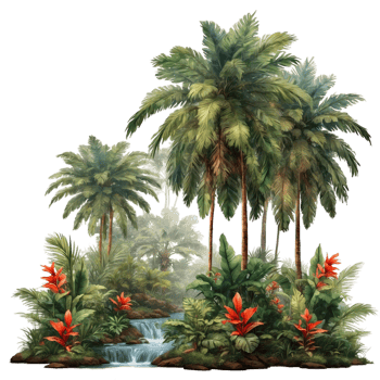 AI generated tropical forest isolated on transparent background png