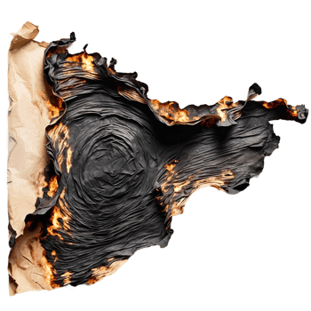 AI generated burnt and charred paper isolated on transparent background png