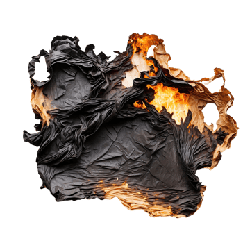 AI generated burnt and charred paper isolated on transparent background png