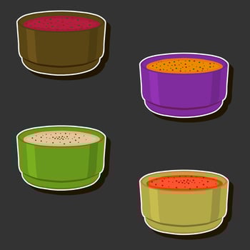 Illustration on theme big set various types beautiful tasty edible hot homemade soups vector