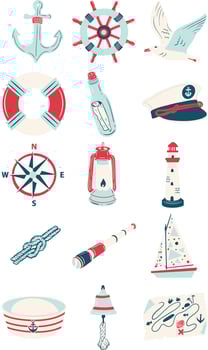 Ocean Breeze Nautical Illustration Set vector