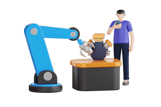 3D Illustration of Technician controlling robotic arm with smartphone. Production automation 3d illustration. robotic production concept png