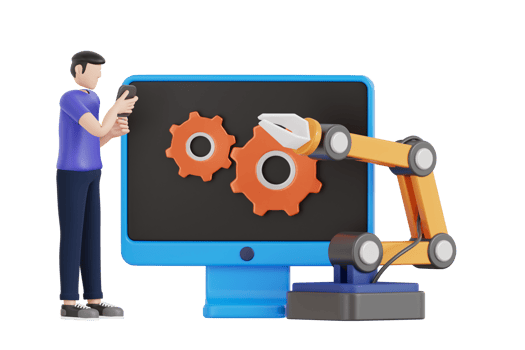 3d illustration of robot arm is being inspected and controlled by a robotic engineer. Industrial Manufacturing Robotic Arms Maintaining 3D Illustration png