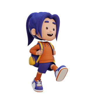 3D happy girl character walking go to school holding bag png
