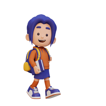 3D happy girl character walking go to school holding book png