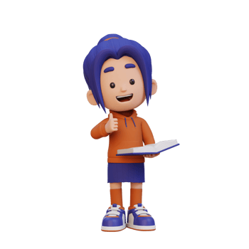 3D happy girl character reading book png