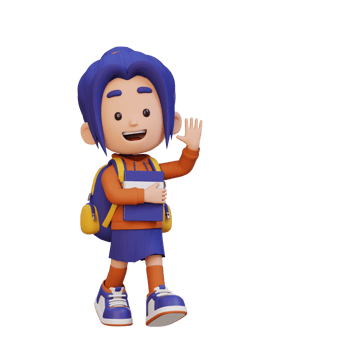 3D happy girl character walking go to school holding book and waving hand png