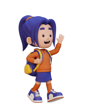 3D happy girl character walking and waving hand png