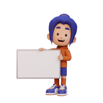 3D girl character holding a blank placard png