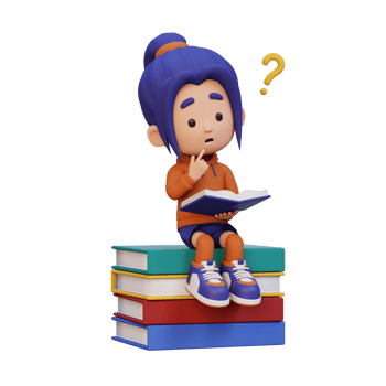 3D girl character get confused when reading a book png