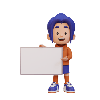 3D girl character holding a blank placard png