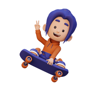 3D girl character ride skateboard png