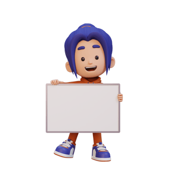 3D girl character holding a blank placard png