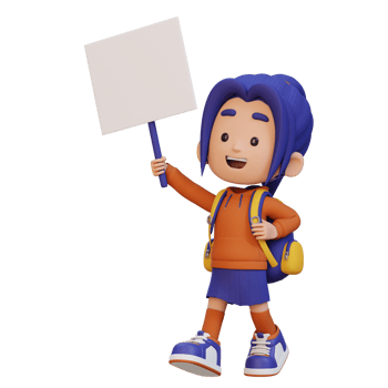 3D girl character holding a blank placard png