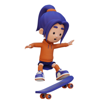 3D girl character ride skateboard png