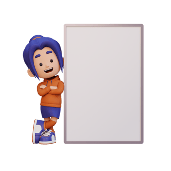 3D girl character holding a blank placard png
