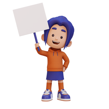 3D girl character holding a blank placard png