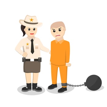 sheriff woman caught prisoner design character on white background vector