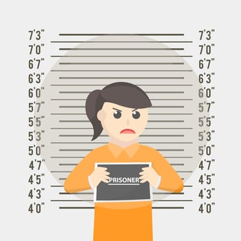 prisoner woman pose mugshot design character on white background vector