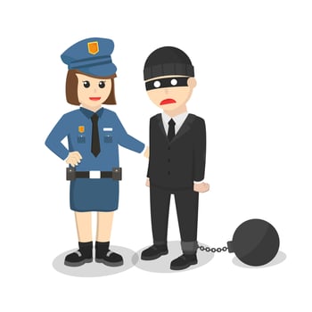 Policewoman Caught the thief design character on white background vector