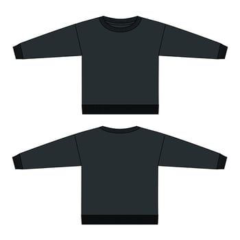 Long sleeve sweatshirt black color template front and back views  isolated on transparent background vector
