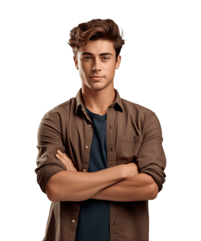 AI generated a young man standing with arms crossed facing the camera isolated on a transparent background png