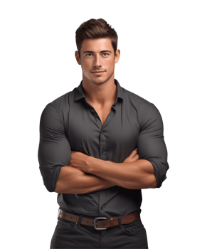 AI generated a young man standing with arms crossed facing the camera isolated on a transparent background png