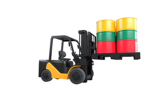 Forklift lifting fuel tank with Lithuania flag on transparent background, PNG file