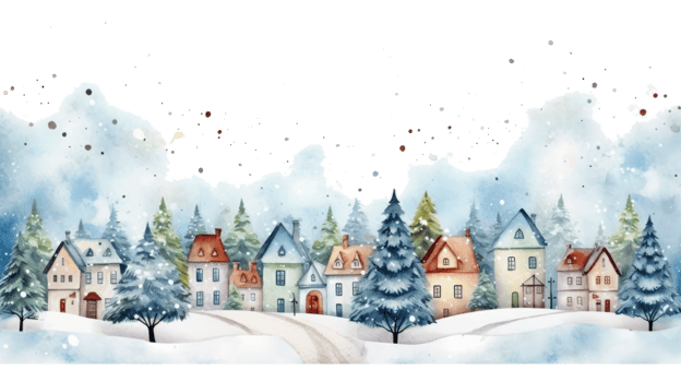AI generated watercolor winter cute town landscape isolated on a transparent background. png