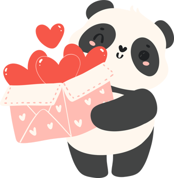 Cute Baby Panda Valentine with love hearts box png