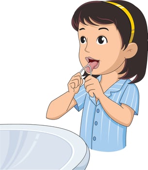 Girl flossing her teeth vector illustration