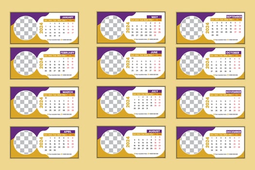 Desk calendar template of 2024 vector