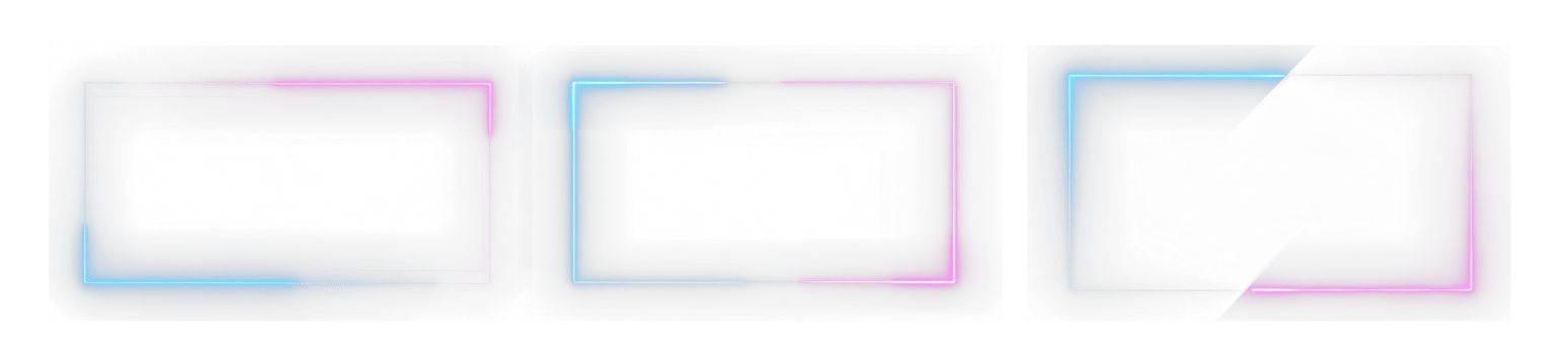 AI generated Square rectangle picture frame with two tone neon color motion graphic on isolated black background. Blue and pink light moveing for overlay element. 3D illustration rendering. png