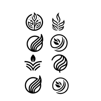 Leaves logo vector set isolated on white background. Various shapes of leaves of trees and plants. Elements for eco and bio logos.