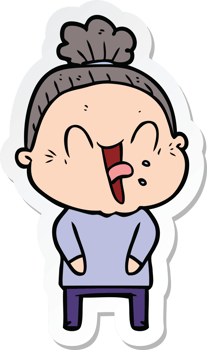 sticker of a cartoon happy old woman png