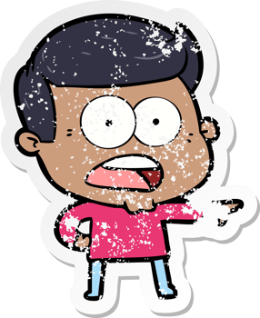 distressed sticker of a cartoon shocked man png