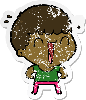 distressed sticker of a laughing cartoon man png