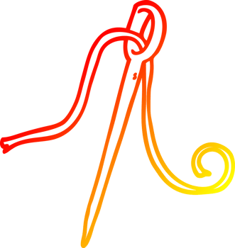 warm gradient line drawing of a cartoon needle and thread png