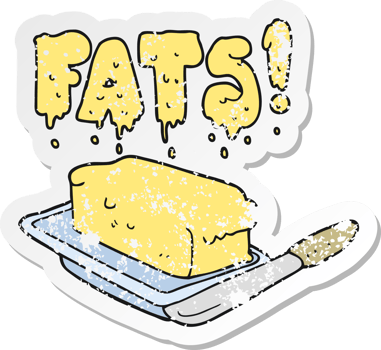 retro distressed sticker of a cartoon butter fats png