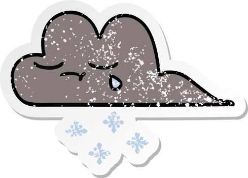 distressed sticker of a cute cartoon storm snow cloud png