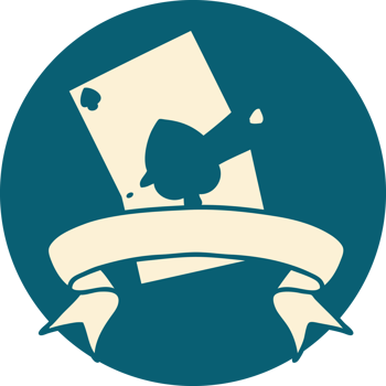 tattoo style icon with banner of a torn card png