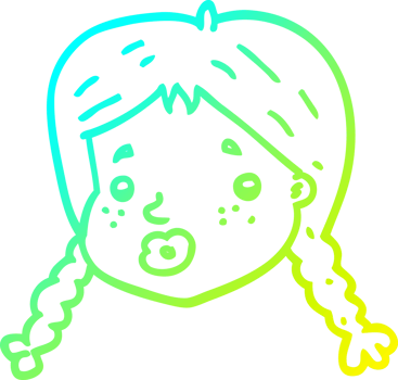 cold gradient line drawing of a cartoon girls face png