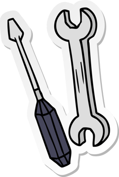 hand drawn sticker cartoon doodle of a spanner and a screwdriver png