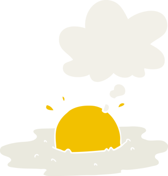 cartoon fried egg with thought bubble in retro style png