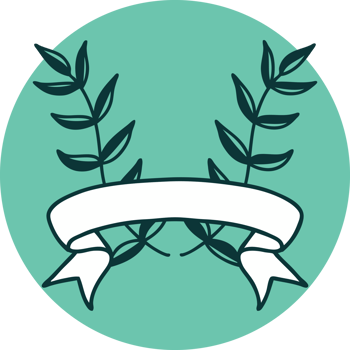 tattoo style icon with banner of a laurel png