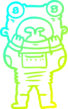 cold gradient line drawing of a cartoon alien gasping in surprise png